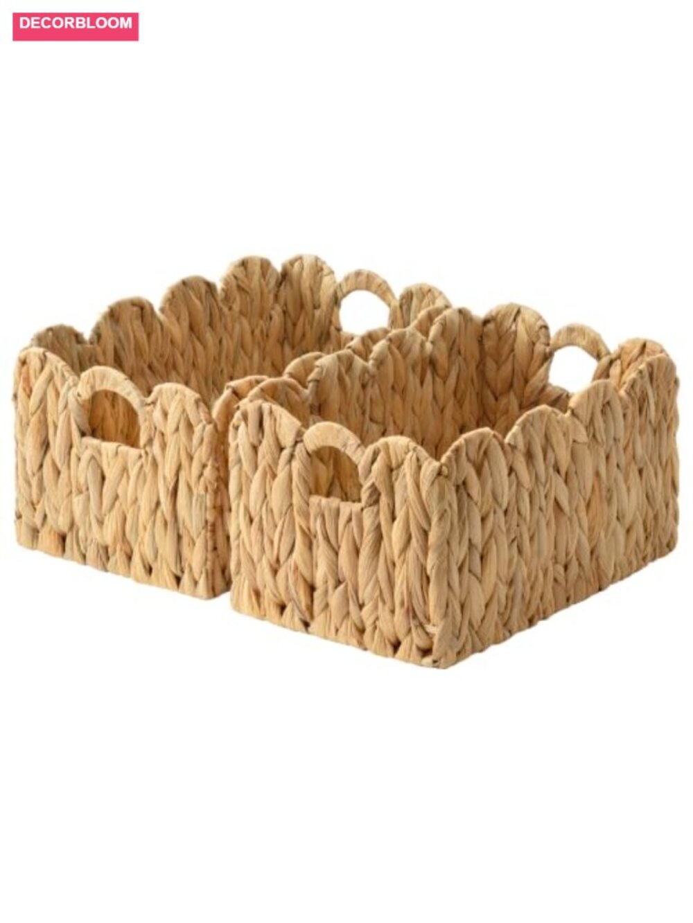 Wicker Storage Baskets Set of 2 Scalloped Water Hyacinth